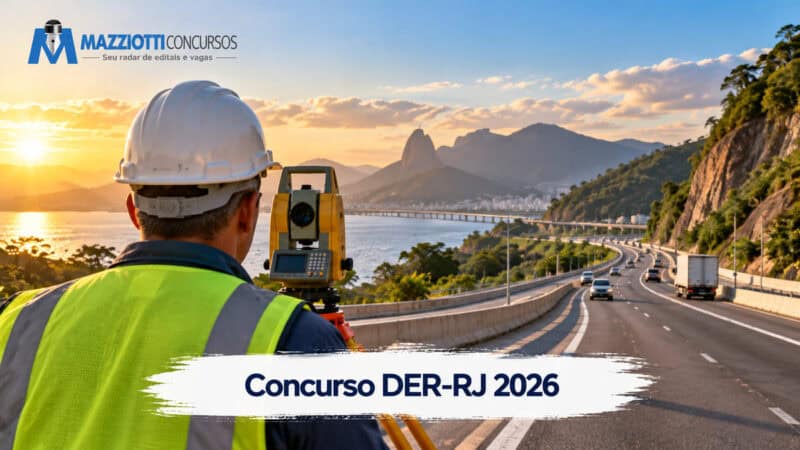 Concurso DER-RJ 2026 — capa editorial Mazziotti Concursos