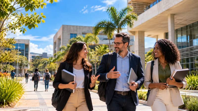 Concurso UFMS 2026 com professores em campus universitário de Mato Grosso do Sul