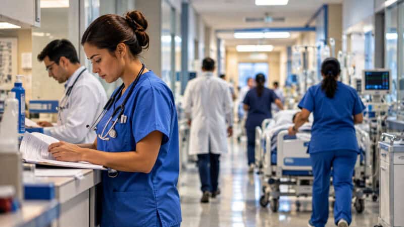 processo seletivo Unimontes 2026 em cena ilustrativa de profissionais de saúde em ambiente hospitalar